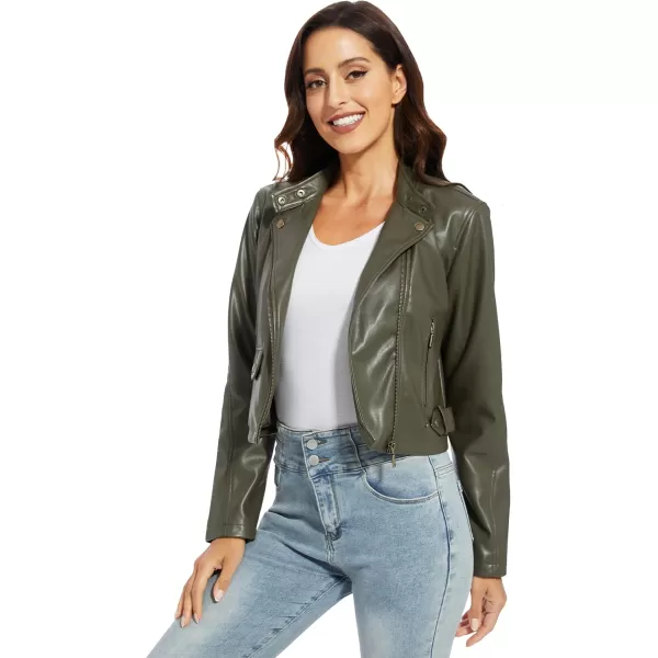 Fahsyee Womens Faux Leather Jackets Zip Up Motorcycle Short PU Moto Biker Outwear Fitted Slim CoatGreenss