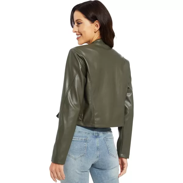 Fahsyee Womens Faux Leather Jackets Zip Up Motorcycle Short PU Moto Biker Outwear Fitted Slim CoatGreenss