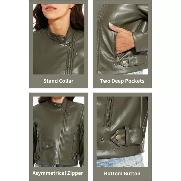 Fahsyee Womens Faux Leather Jackets Zip Up Motorcycle Short PU Moto Biker Outwear Fitted Slim CoatGreenss