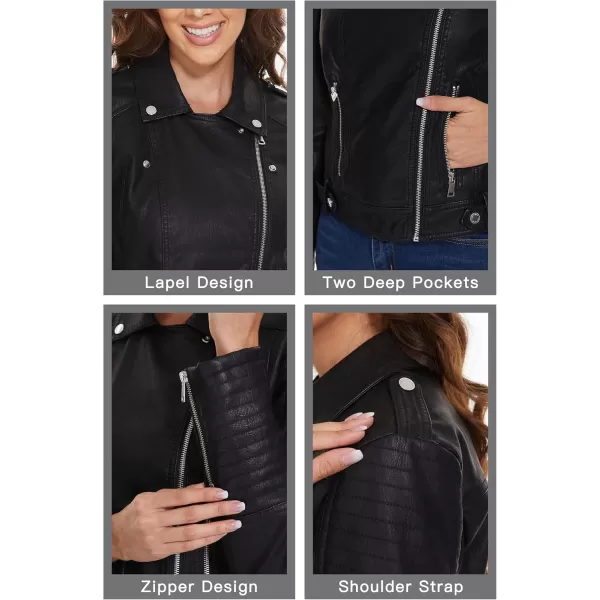 Fahsyee Womens Faux Leather Jackets Zip Up Motorcycle Short PU Moto Biker Outwear Fitted Slim CoatHbblack