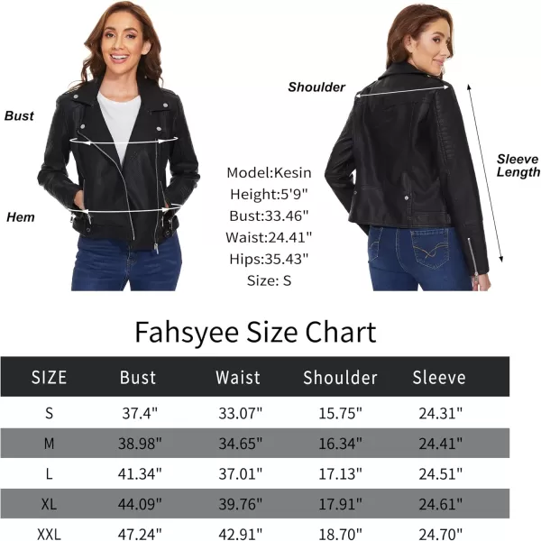 Fahsyee Womens Faux Leather Jackets Zip Up Motorcycle Short PU Moto Biker Outwear Fitted Slim CoatHbblack