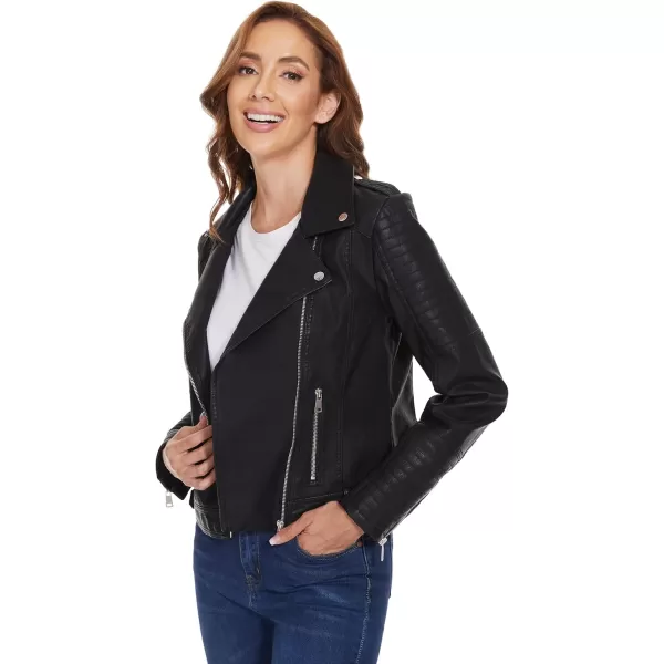 Fahsyee Womens Faux Leather Jackets Zip Up Motorcycle Short PU Moto Biker Outwear Fitted Slim CoatHbblack