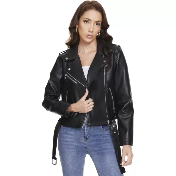 Fahsyee Womens Faux Leather Jackets Zip Up Motorcycle Short PU Moto Biker Outwear Fitted Slim CoatObblack