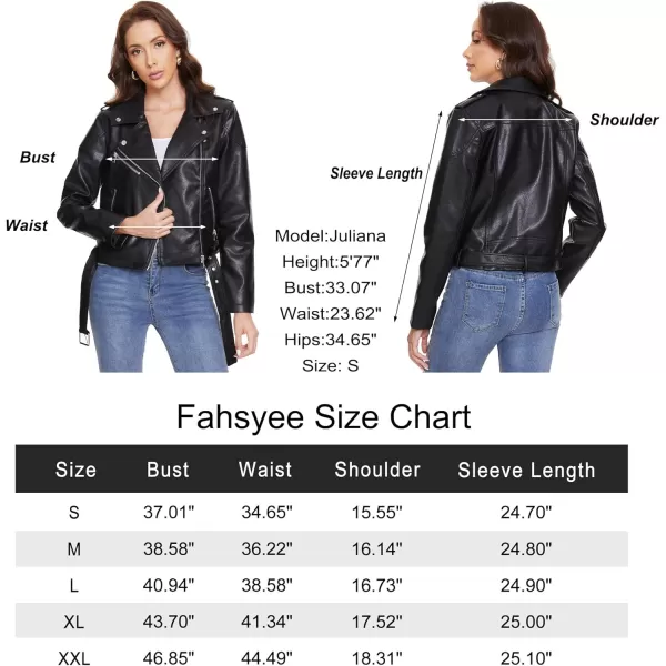 Fahsyee Womens Faux Leather Jackets Zip Up Motorcycle Short PU Moto Biker Outwear Fitted Slim CoatObblack