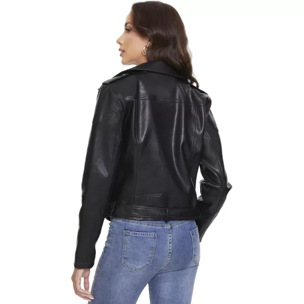 Fahsyee Womens Faux Leather Jackets Zip Up Motorcycle Short PU Moto Biker Outwear Fitted Slim CoatObblack