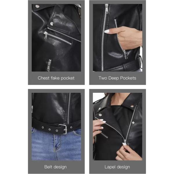 Fahsyee Womens Faux Leather Jackets Zip Up Motorcycle Short PU Moto Biker Outwear Fitted Slim CoatObblack