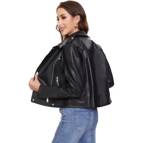 Fahsyee Womens Faux Leather Jackets Zip Up Motorcycle Short PU Moto Biker Outwear Fitted Slim CoatOblack