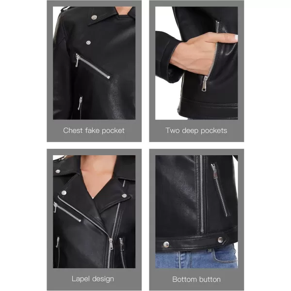 Fahsyee Womens Faux Leather Jackets Zip Up Motorcycle Short PU Moto Biker Outwear Fitted Slim CoatOblack