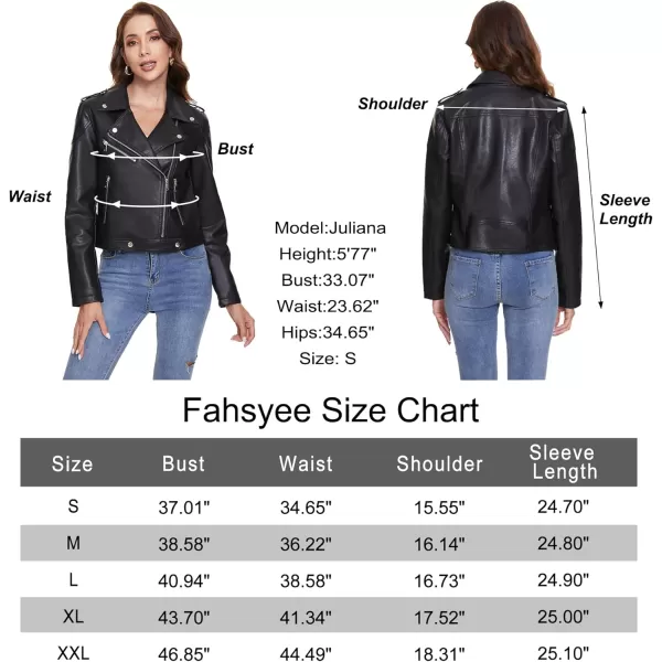 Fahsyee Womens Faux Leather Jackets Zip Up Motorcycle Short PU Moto Biker Outwear Fitted Slim CoatOblack