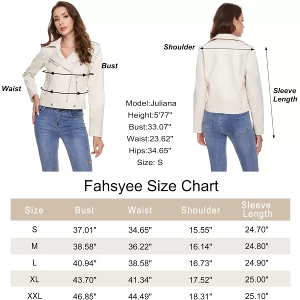 Fahsyee Womens Faux Leather Jackets Zip Up Motorcycle Short PU Moto Biker Outwear Fitted Slim CoatOwhite