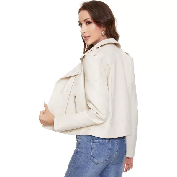 Fahsyee Womens Faux Leather Jackets Zip Up Motorcycle Short PU Moto Biker Outwear Fitted Slim CoatOwhite