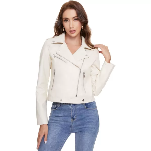 Fahsyee Womens Faux Leather Jackets Zip Up Motorcycle Short PU Moto Biker Outwear Fitted Slim CoatOwhite