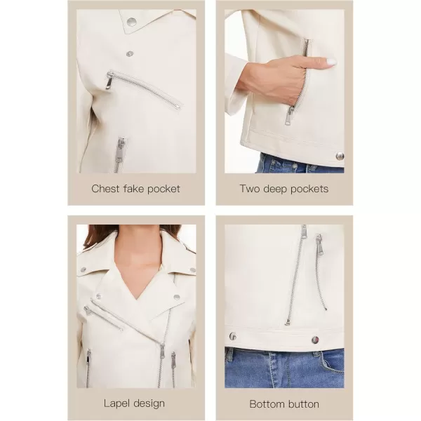 Fahsyee Womens Faux Leather Jackets Zip Up Motorcycle Short PU Moto Biker Outwear Fitted Slim CoatOwhite