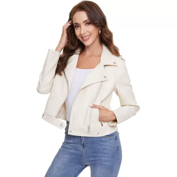 Fahsyee Womens Faux Leather Jackets Zip Up Motorcycle Short PU Moto Biker Outwear Fitted Slim CoatOwhite