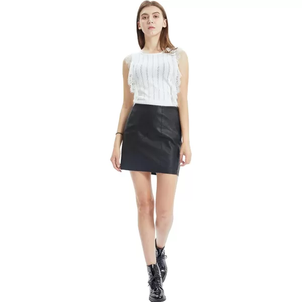 Fahsyee Womens Leather Skirt Bodycon Faux Mini High Waist Casual Zip PU Slim Pencil Plus SizeBlack