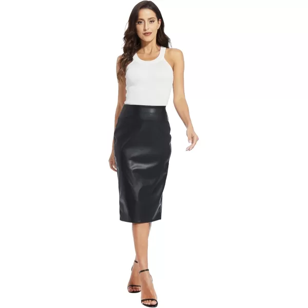 Fahsyee Womens Leather Skirt Bodycon Faux Mini High Waist Casual Zip PU Slim Pencil Plus SizeBlackgkc