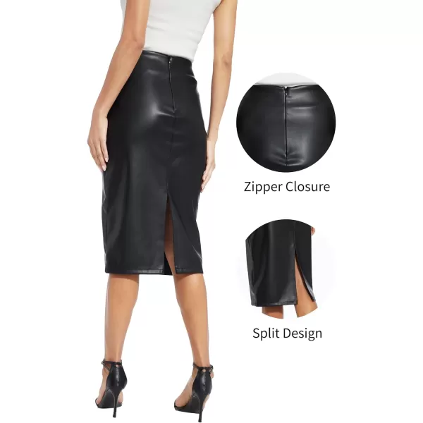 Fahsyee Womens Leather Skirt Bodycon Faux Mini High Waist Casual Zip PU Slim Pencil Plus SizeBlackgkc