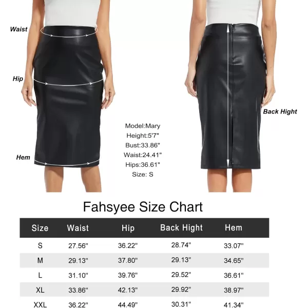 Fahsyee Womens Leather Skirt Bodycon Faux Mini High Waist Casual Zip PU Slim Pencil Plus SizeBlackgkc