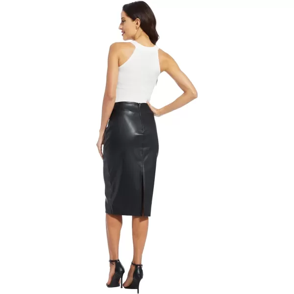 Fahsyee Womens Leather Skirt Bodycon Faux Mini High Waist Casual Zip PU Slim Pencil Plus SizeBlackgkc