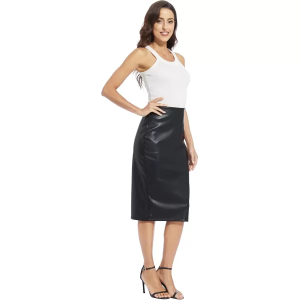 Fahsyee Womens Leather Skirt Bodycon Faux Mini High Waist Casual Zip PU Slim Pencil Plus SizeBlackgkc