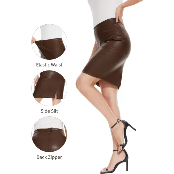 Fahsyee Womens Leather Skirt Bodycon Faux Mini High Waist Casual Zip PU Slim Pencil Plus SizeCoffee