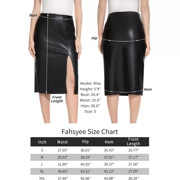 Fahsyee Womens Leather Skirt Bodycon Faux Mini High Waist Casual Zip PU Slim Pencil Plus SizeNmblack