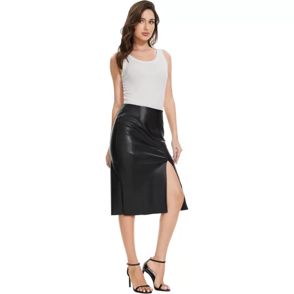 Fahsyee Womens Leather Skirt Bodycon Faux Mini High Waist Casual Zip PU Slim Pencil Plus SizeNmblack