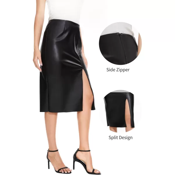 Fahsyee Womens Leather Skirt Bodycon Faux Mini High Waist Casual Zip PU Slim Pencil Plus SizeNmblack