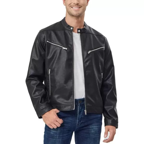 Fahsyee Faux Leather Jacket Men  Black Bomber Jackets Motorcycle Stand Collar Lightweight ZipUp Slim Fit Biker CoatBlack