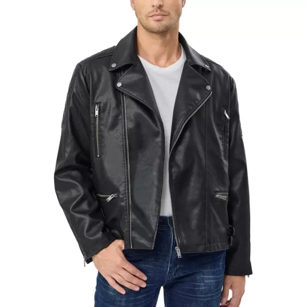 Fahsyee Faux Leather Jacket Men  Black Bomber Jackets Motorcycle Stand Collar Lightweight ZipUp Slim Fit Biker CoatBlack06