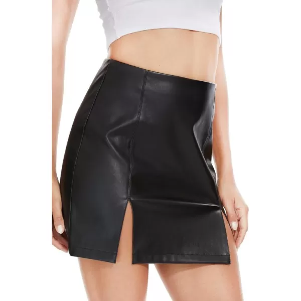 Fahsyee Leather Skirt Women Faux Mini Elastic High Waist Plus Size Pencil Aline Bodycon Vegan Stretch Elegant Skirts SXXLBlackd