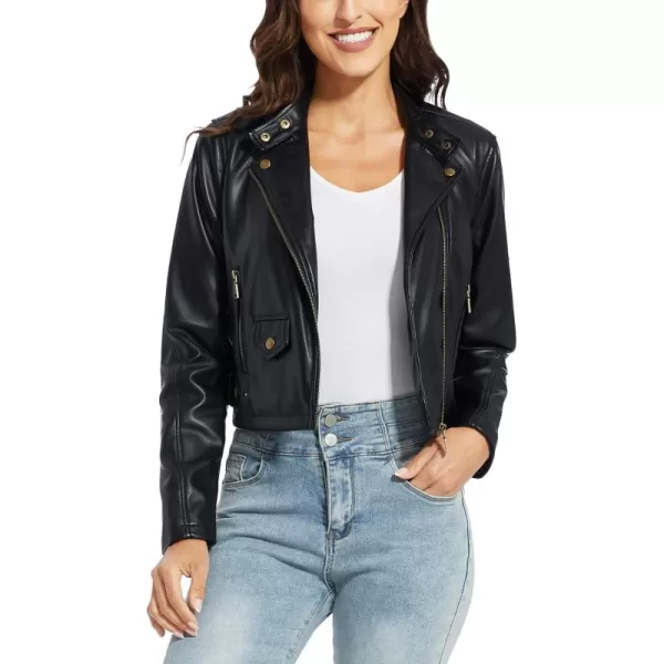 Fahsyee Womens Faux Leather Jackets Zip Up Motorcycle Short PU Moto Biker Outwear Fitted Slim CoatBlackss