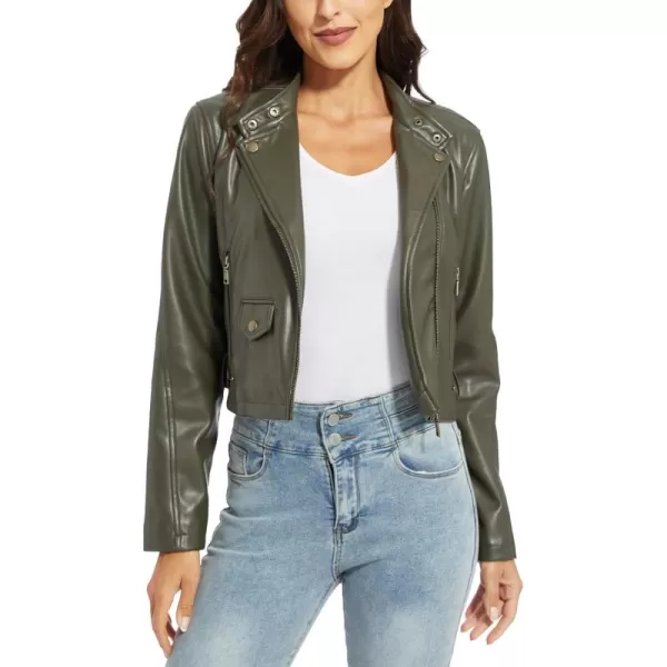 Fahsyee Womens Faux Leather Jackets Zip Up Motorcycle Short PU Moto Biker Outwear Fitted Slim CoatGreenss
