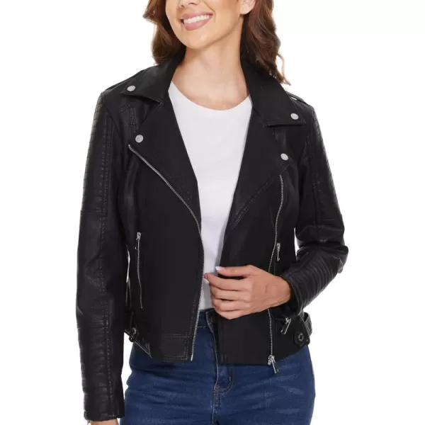 Fahsyee Womens Faux Leather Jackets Zip Up Motorcycle Short PU Moto Biker Outwear Fitted Slim CoatHbblack