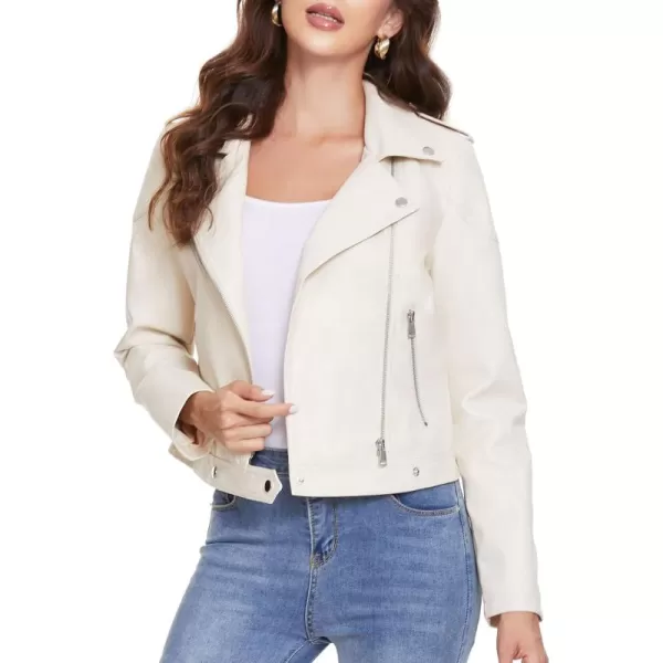 Fahsyee Womens Faux Leather Jackets Zip Up Motorcycle Short PU Moto Biker Outwear Fitted Slim CoatOwhite
