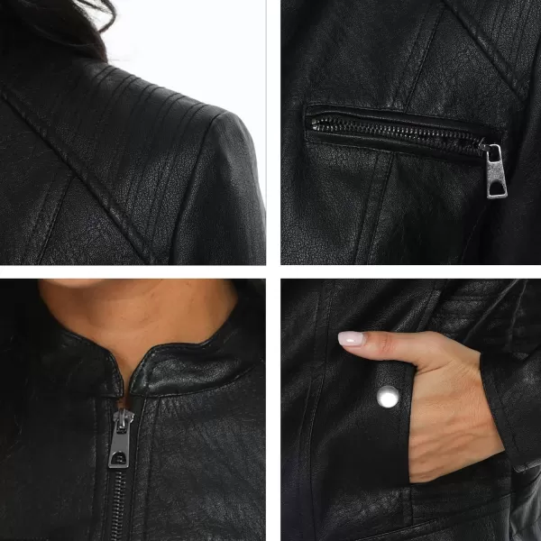 Fahsyee Black Faux Leather Jackets for Women Motorcycle PU Moto Biker Outwear CoatBlack