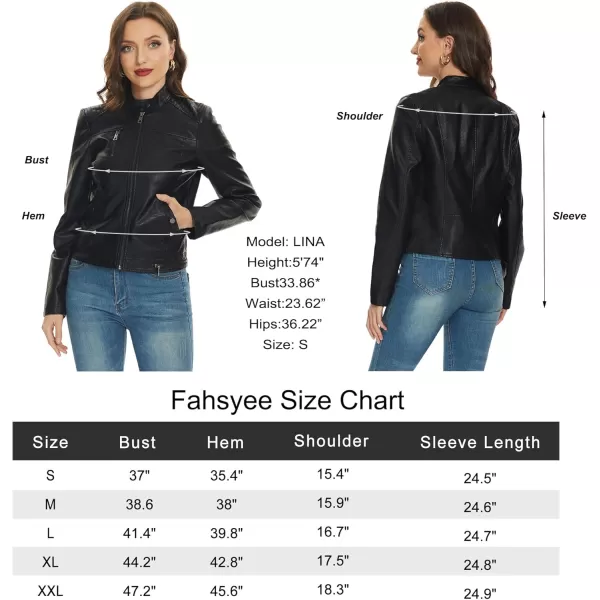 Fahsyee Black Faux Leather Jackets for Women Motorcycle PU Moto Biker Outwear CoatJet Black