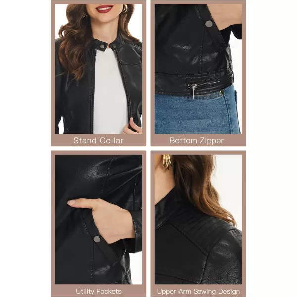 Fahsyee Black Faux Leather Jackets for Women Motorcycle PU Moto Biker Outwear CoatJet Black