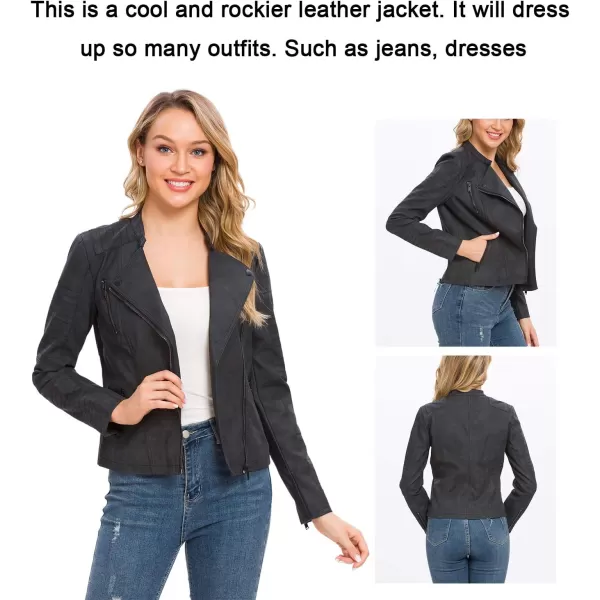 Fahsyee Black Faux Leather Jackets for Women Motorcycle PU Moto Biker Outwear CoatMatte Black
