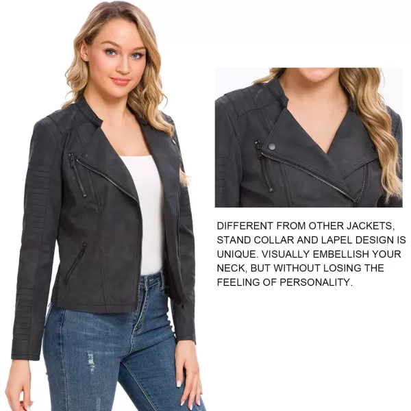 Fahsyee Black Faux Leather Jackets for Women Motorcycle PU Moto Biker Outwear CoatMatte Black