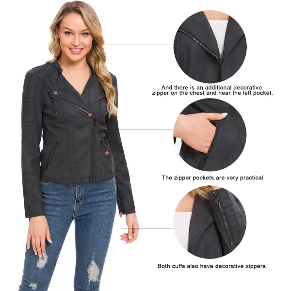 Fahsyee Black Faux Leather Jackets for Women Motorcycle PU Moto Biker Outwear CoatMatte Black