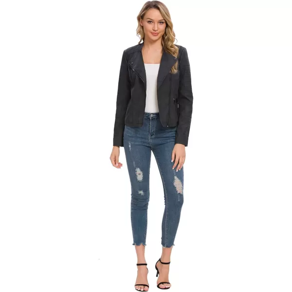 Fahsyee Black Faux Leather Jackets for Women Motorcycle PU Moto Biker Outwear CoatMatte Black