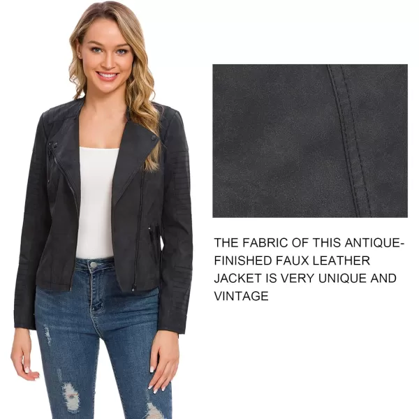 Fahsyee Black Faux Leather Jackets for Women Motorcycle PU Moto Biker Outwear CoatMatte Black