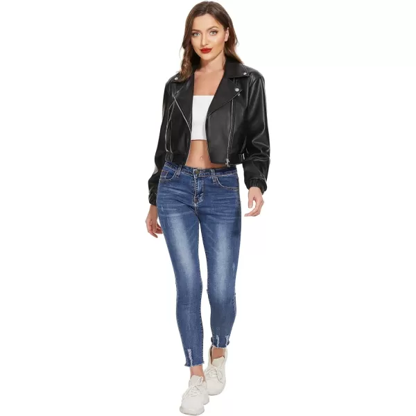 Fahsyee Faux Leather Jacket Women  Black Motorcycle Short Coat Moto Biker Blazer Casual Pleather Jackets Fashion SXXLBlack