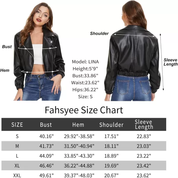 Fahsyee Faux Leather Jacket Women  Black Motorcycle Short Coat Moto Biker Blazer Casual Pleather Jackets Fashion SXXLBlack