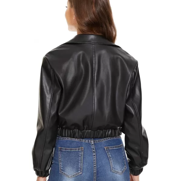 Fahsyee Faux Leather Jacket Women  Black Motorcycle Short Coat Moto Biker Blazer Casual Pleather Jackets Fashion SXXLBlack