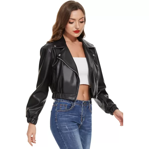 Fahsyee Faux Leather Jacket Women  Black Motorcycle Short Coat Moto Biker Blazer Casual Pleather Jackets Fashion SXXLBlack