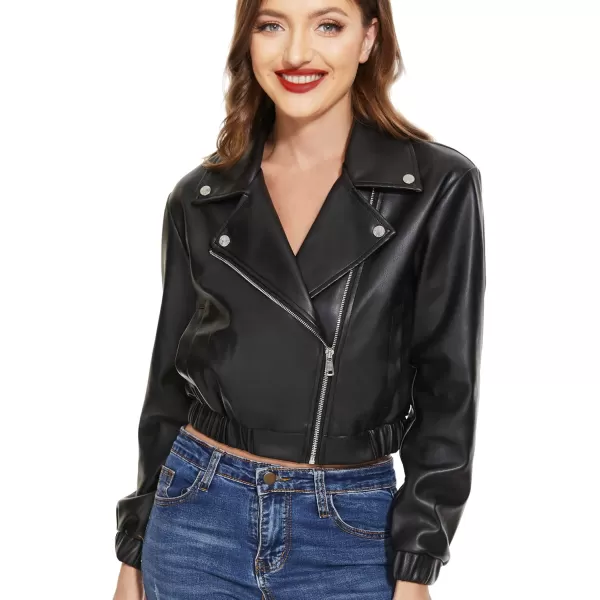 Fahsyee Faux Leather Jacket Women  Black Motorcycle Short Coat Moto Biker Blazer Casual Pleather Jackets Fashion SXXLBlack