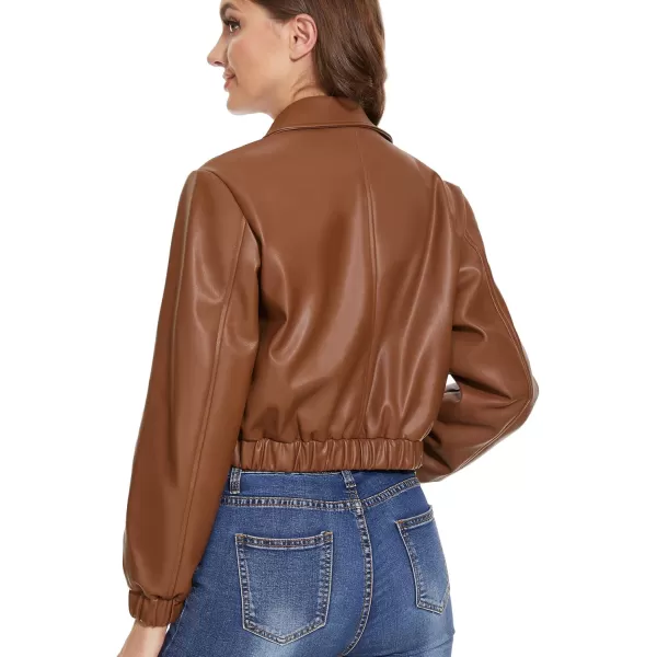 Fahsyee Faux Leather Jacket Women  Black Motorcycle Short Coat Moto Biker Blazer Casual Pleather Jackets Fashion SXXLBrown