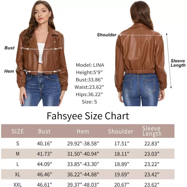 Fahsyee Faux Leather Jacket Women  Black Motorcycle Short Coat Moto Biker Blazer Casual Pleather Jackets Fashion SXXLBrown